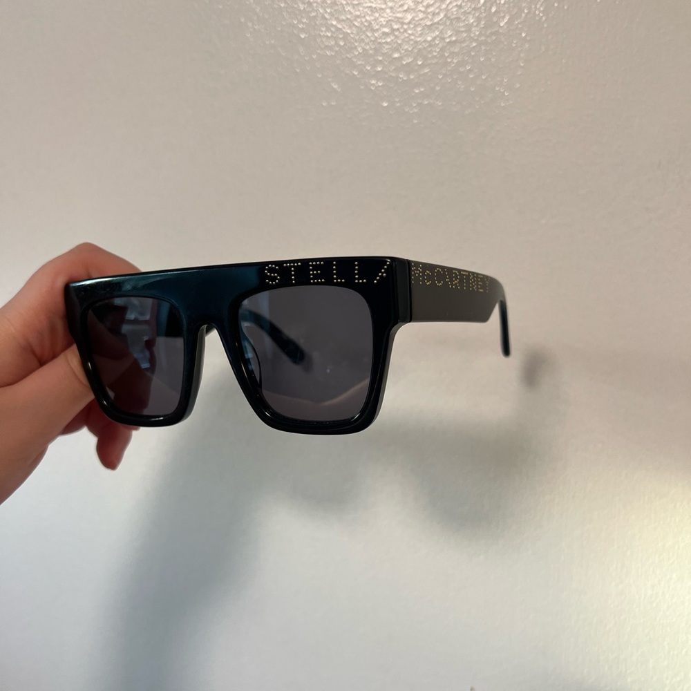 Stella McCartney Black Square Frame Sunglasses with Logo Studs